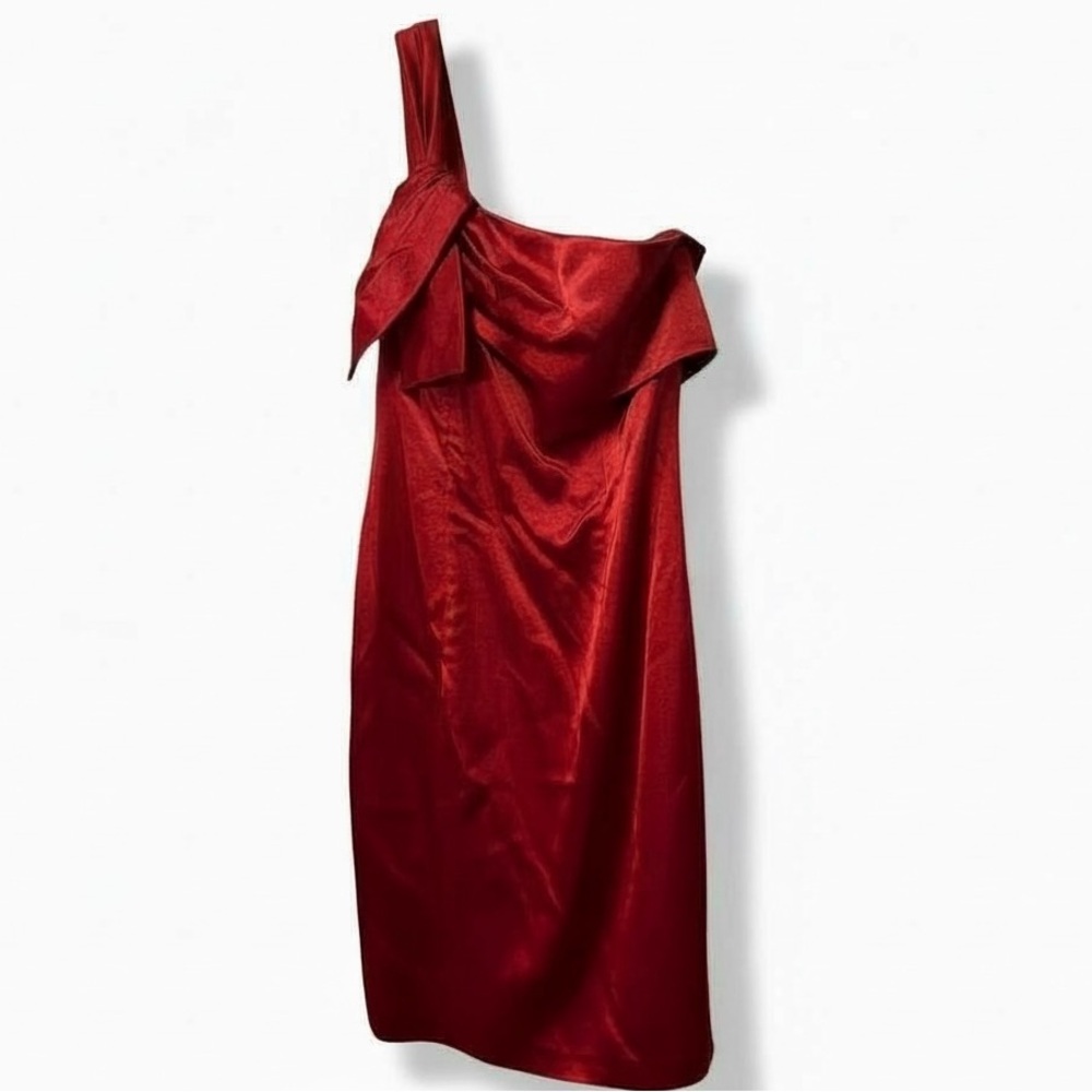 Cinderella Divine Red Satin One-Shoulder Mini Dress Formal Cocktail Medium NWT